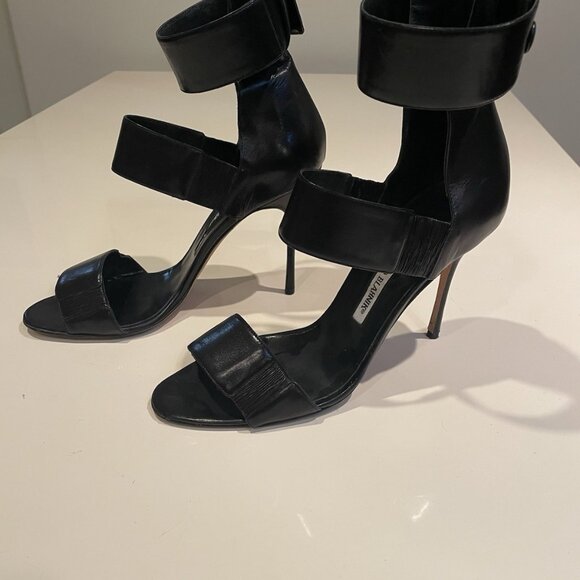 Manolo Blahnik Black Ankle Wrap Sandal - Picture 5 of 9